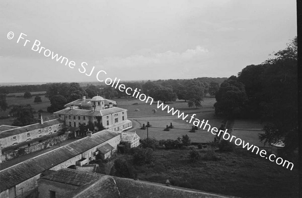 CORBALTON HALL  LOOKING DOWN FROM TOWER HOUSE AND GREAT COURTYARD WITH WALLED GARDEN